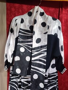Black and White Polka Dot & Stripe Women's Kimono Cardigan
